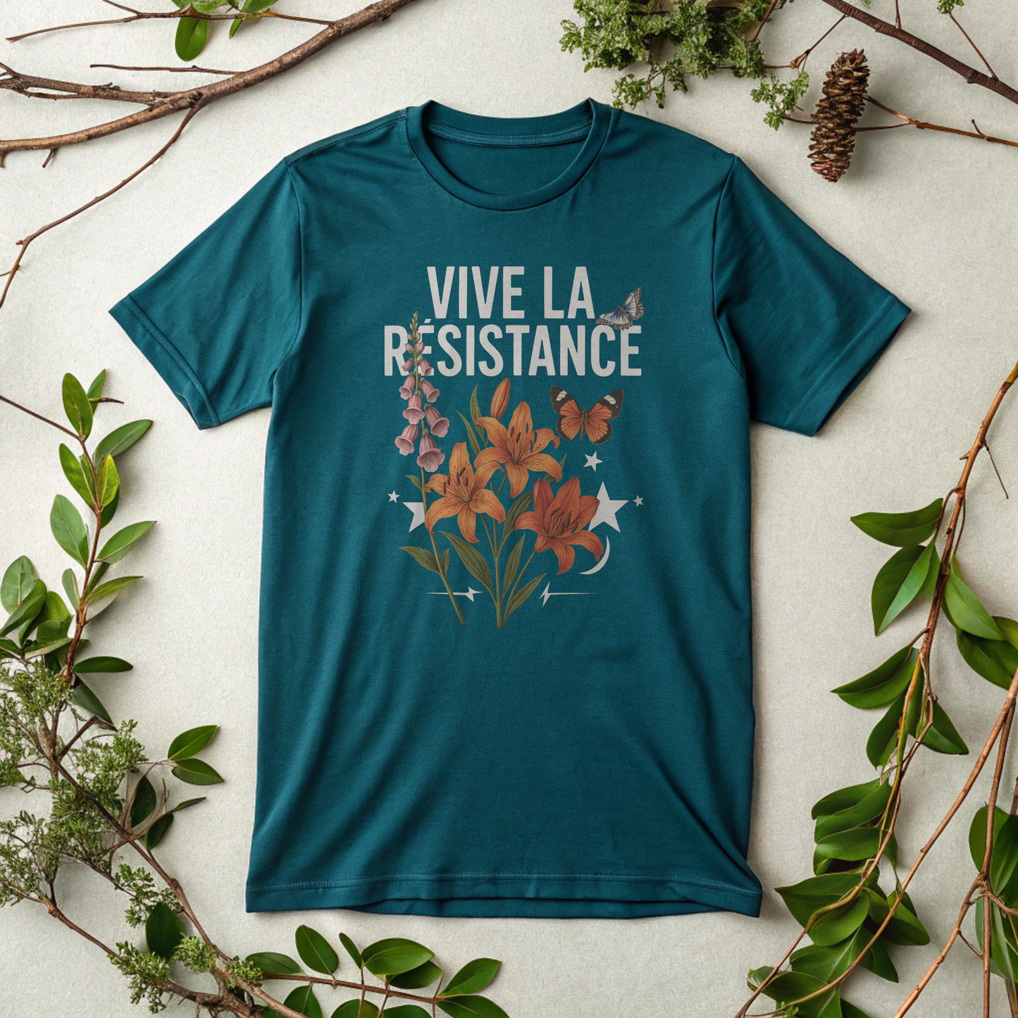 Vive La Résistance Floral FDT, Eco-friendly Fashion Short Sleeve T-Shirt. Explore all of the color options.