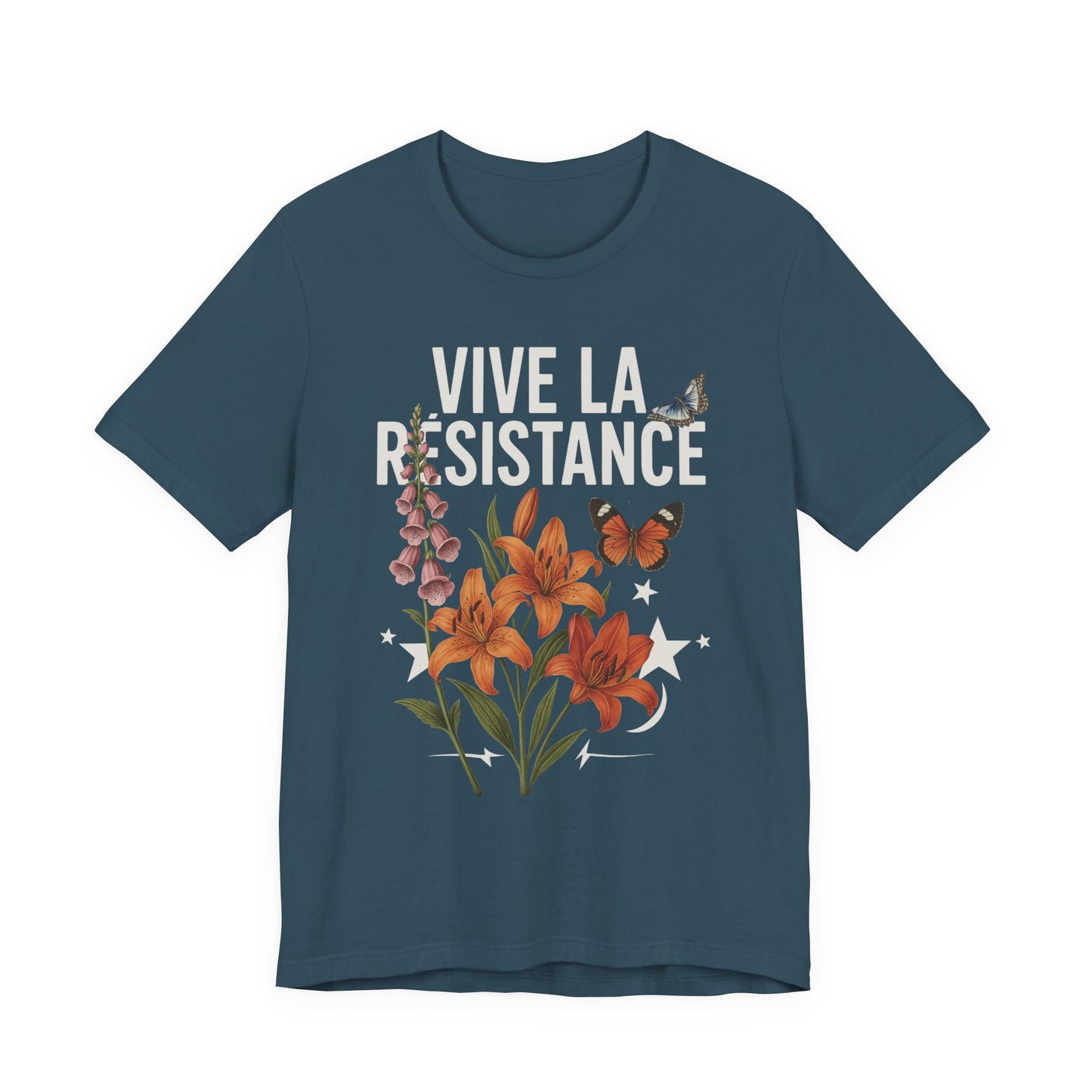 Vive La Résistance Floral FDT, Eco-friendly Fashion Short Sleeve T-Shirt. Explore all of the color options.